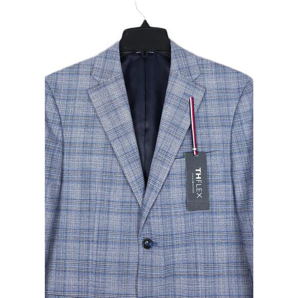 Tommy Hilfiger Men's Modern-Fit Flex Stretch Sport Coat Light Blue Plaid 44L NWT - Picture 4 of 7